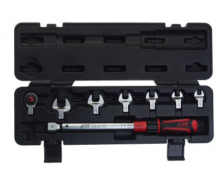 JTC Ключ динамометрический 9х12 с набором рожковых насадок 8 пр. (10-19мм), диапазон 20-100 н/м 