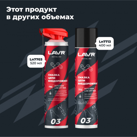 LAVR MOTOLINE Смазка цепи внедорожная для мотоциклов, 400 мл