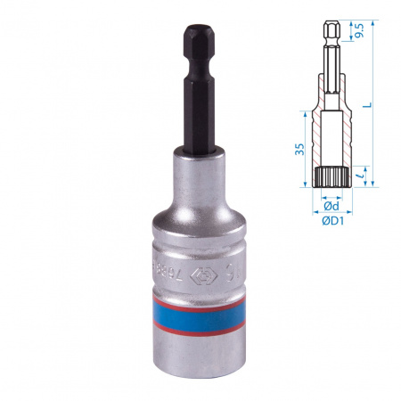 KING TONY Головка для шуруповерта двенадцатигранная 1/4", 16 мм, L = 80 мм 