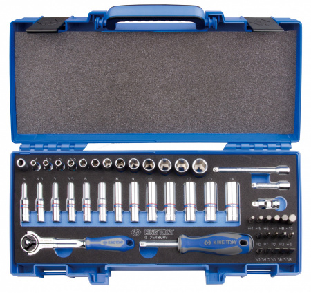 KING TONY Набор торцевых головок с принадлежностями 1/4", шестигранные, 4-14 мм, 48 предметов
