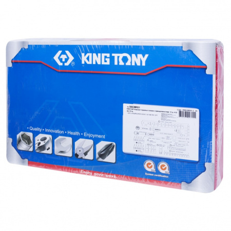 KING TONY Набор торцевых головок с принадлежностями 1/4", 3/8", 1/2", 12 гр, 4-32 мм, 62 предмета