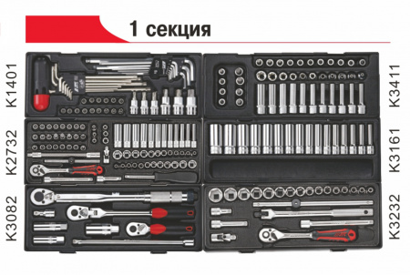 JTC Тележка инструментальная 8 секций (JTC-5641) с набором инструментов 496 предметов 