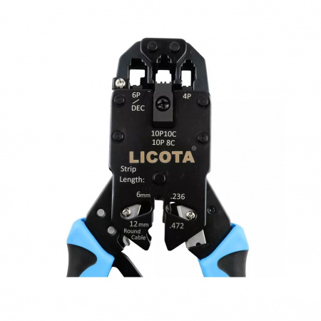 Licota Инструмент для обжима коннекторов RJ-45, RJ-11/12 и зачистки витой пары с трещеткой
