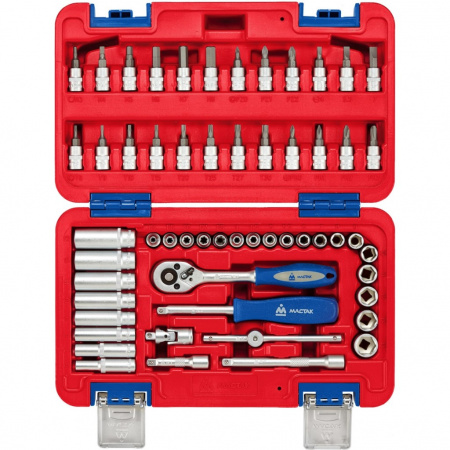МАСТАК Набор инструментов универсальный, 1/4", головки, трещотка, 56 предметов