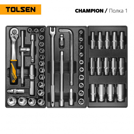 TOLSEN Набор инструментов "CHAMPION" для тележки, 18 ложементов, 239 предметов
