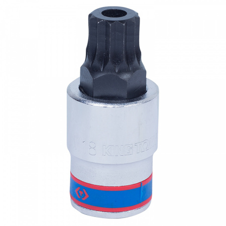 KING TONY Насадка (бита) торцевая 1/2", SPLINE, M18, L = 66 мм, с отверстием