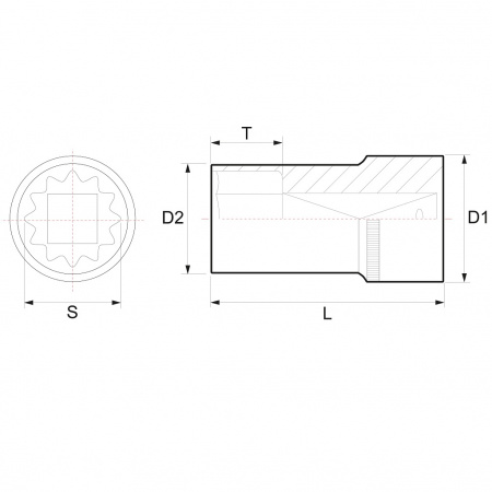 JONNESWAY Головка торцевая глубокая 12-гранная 1/2"DR, 8 мм