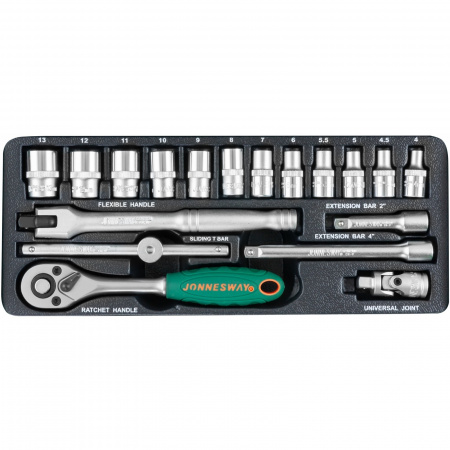 JONNESWAY Набор головок торцевых 1/4"DR, 4-13 мм, 18 предметов
