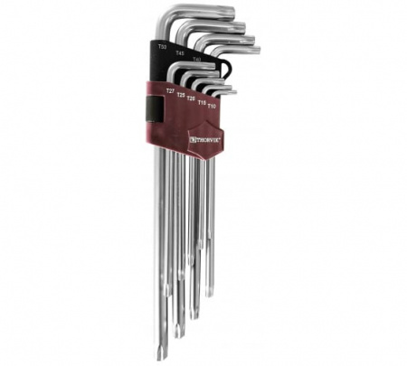 Thorvik Набор ключей Torx г-образных 9 пр. Т10-Т50 удлиненные 