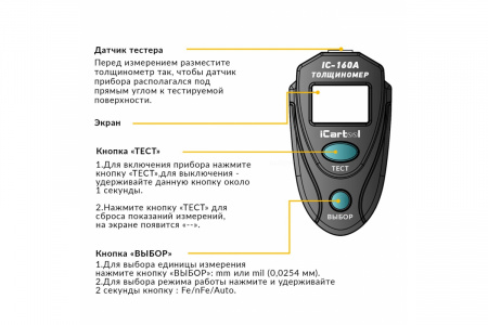 iCartool Толщиномер лакокрасочных покрытий IC-160A