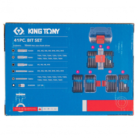 KING TONY Набор вставок (бит) 10 мм, Torx, Spline, Hex, 41 предмет