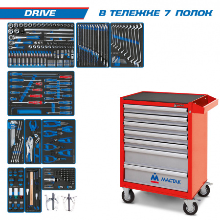 KING TONY Набор инструментов "DRIVE" в красной тележке, 251 предмет 934-251AMR