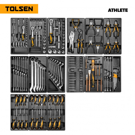 TOLSEN Набор инструментов "ATHLETE" для тележки, 15 ложементов, 189 предметов